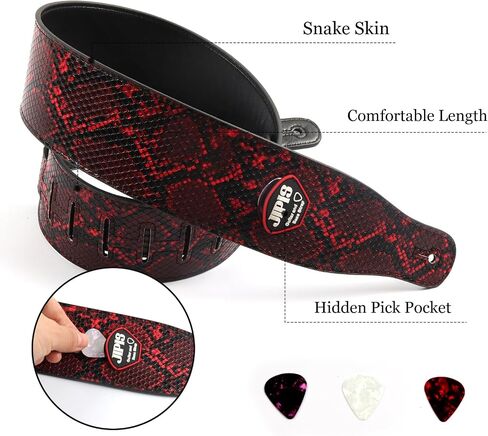 Snake Skin Design PU Leather Guitar Strap for Electric/Acoustic Guitar Bass Strap with 3 Guitar Picks Adjustable Length in Saudi Arabia
