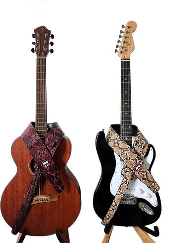 Snake Skin Design PU Leather Guitar Strap for Electric/Acoustic Guitar Bass Strap with 3 Guitar Picks Adjustable Length in Saudi Arabia