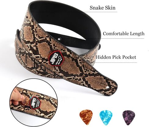 Snake Skin Design Pu Leather Guitar Strap للاختراق الكهربائي/الصوتية حزام باس مع 3 اختيارات الغيتار in Kuwait