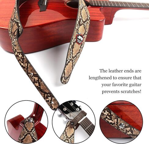 Snake Skin Design Pu Leather Guitar Strap للاختراق الكهربائي/الصوتية حزام باس مع 3 اختيارات الغيتار in Kuwait