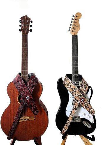 Snake Skin Design Pu Leather Guitar Strap للاختراق الكهربائي/الصوتية حزام باس مع 3 اختيارات الغيتار in Kuwait