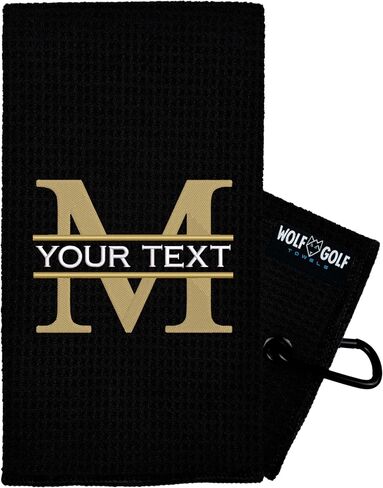Wolf Personalized Golf Towel | Custom Towel for Golf Bags | Black - Split Mono in Kuwait