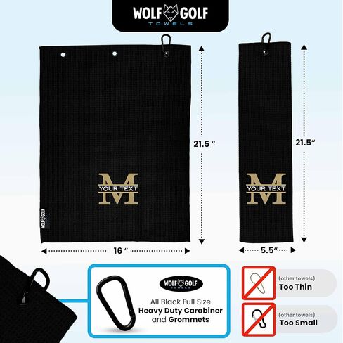 Wolf Personalized Golf Towel | Custom Towel for Golf Bags | Black - Split Mono in Kuwait