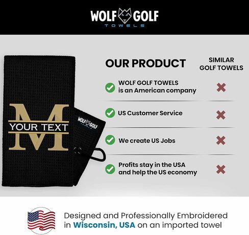 Wolf Personalized Golf Towel | Custom Towel for Golf Bags | Black - Split Mono in Kuwait