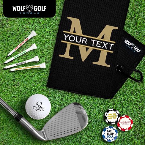 Wolf Personalized Golf Towel | Custom Towel for Golf Bags | Black - Split Mono in Kuwait