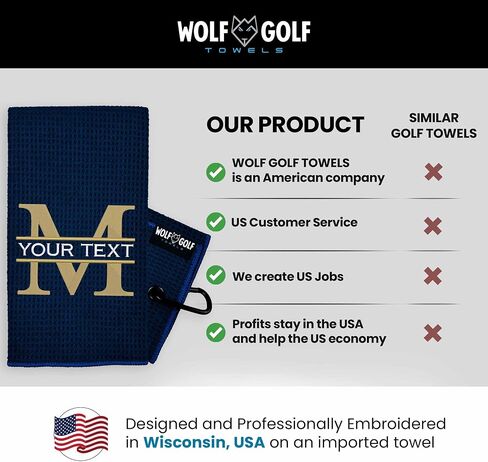 Wolf Personalized Golf Towel | Custom Towel for Golf Bags | Black - Split Mono in Kuwait