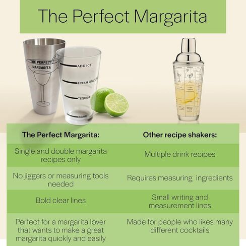 مارغريتا المثالية | من السهل استخدام Margarita Cocktail Shaker Kit | وصفات واحدة ومزدوجة | لا jiggers أو أدوات القياس المطلوبة | نادل جودة شاكر وعصارة اليد | إكسسوارات شريط المنزل in Kuwait