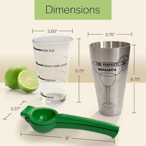 مارغريتا المثالية | من السهل استخدام Margarita Cocktail Shaker Kit | وصفات واحدة ومزدوجة | لا jiggers أو أدوات القياس المطلوبة | نادل جودة شاكر وعصارة اليد | إكسسوارات شريط المنزل in Kuwait