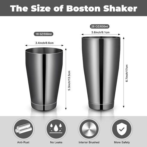 SABARY 6 PCS كوكتيل Shakers Bar Professional Shaker Boston مجموعة من الفولاذ المقاوم للصدأ Martini Mixer أداة أساسية مرجحة الهز المعدنية CAN CAKTAIN in Saudi Arabia