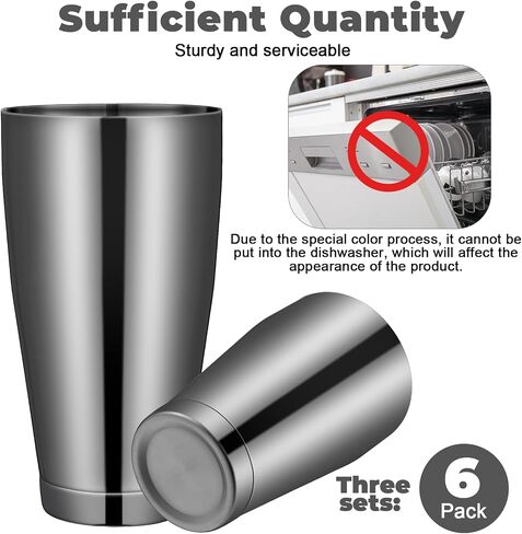 SABARY 6 PCS كوكتيل Shakers Bar Professional Shaker Boston مجموعة من الفولاذ المقاوم للصدأ Martini Mixer أداة أساسية مرجحة الهز المعدنية CAN CAKTAIN in Saudi Arabia