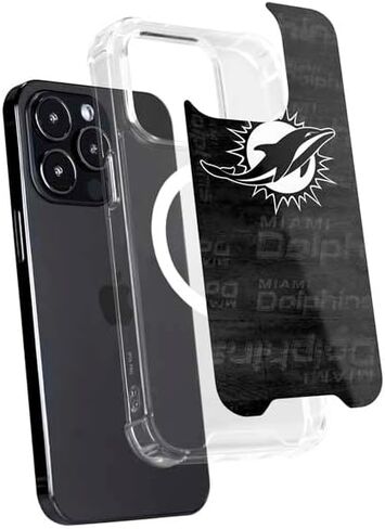 Skinit Phone Case Compatible with MagSafe iPhone 15 Pro Max - Officially Licensed NFL Miami Dolphins Black & White Design in Saudi Arabia