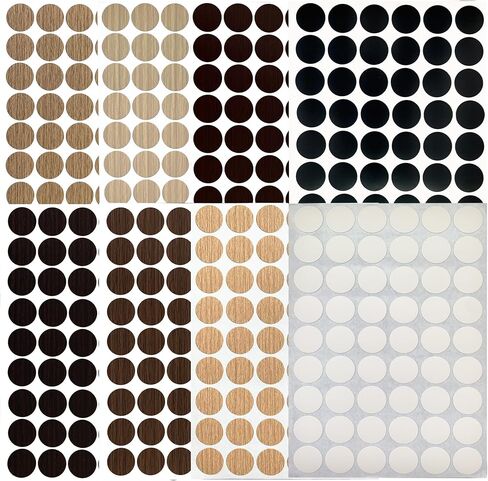 Screw Hole Covers, 432 PCS Self-Adhesive Stickers for Furniture Cabinets Damage, Stains - 21mm, 8 Patterns (Wood Tone, White, Black) (Classic) in Kuwait