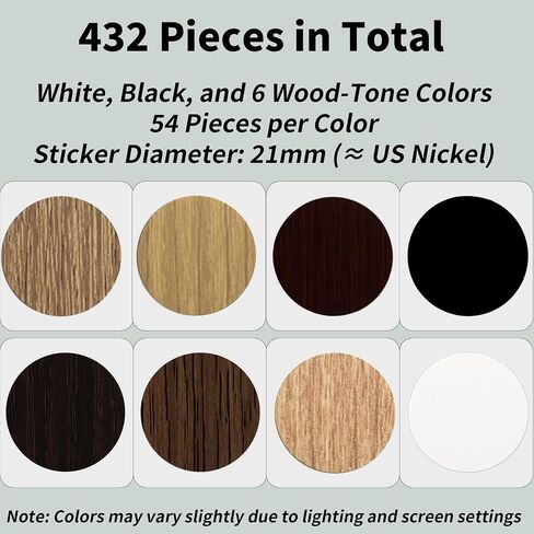 Screw Hole Covers, 432 PCS Self-Adhesive Stickers for Furniture Cabinets Damage, Stains - 21mm, 8 Patterns (Wood Tone, White, Black) (Classic) in Kuwait