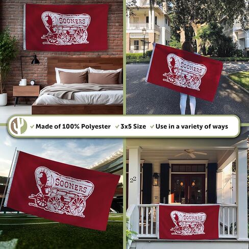 Desert Cactus University of Oklahoma UO Flag - 3 x 5 Feet Sooners Banner, Indoor/Outdoor Durable Fabric, 100% Polyester Design (Style F) in Saudi Arabia
