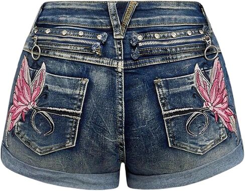 Wdirara Women's Butterfly Butterfly Micro Jean Shorts Y2K Vintage Low Low Rise Shorts in Kuwait