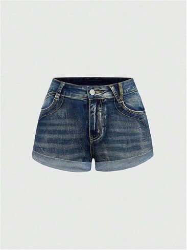 Wdirara Women's Butterfly Butterfly Micro Jean Shorts Y2K Vintage Low Low Rise Shorts in Kuwait