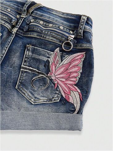 Wdirara Women's Butterfly Butterfly Micro Jean Shorts Y2K Vintage Low Low Rise Shorts in Kuwait