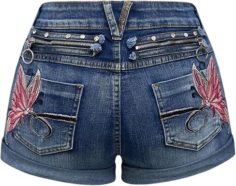 Wdirara Women's Butterfly Butterfly Micro Jean Shorts Y2K Vintage Low Low Rise Shorts in Kuwait