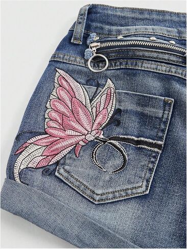 Wdirara Women's Butterfly Butterfly Micro Jean Shorts Y2K Vintage Low Low Rise Shorts in Kuwait