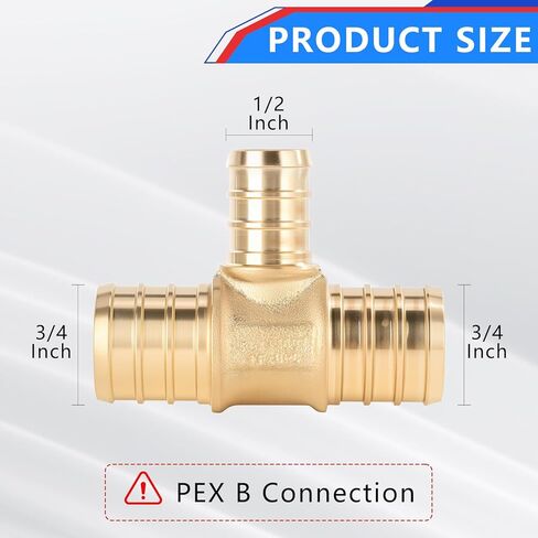 PEX تقليل TEE 3/4 "× 3/4" × 1/2 "، نحاس لا حديد من أجل تجعيد أو cinch ، PEX-B متوافق ، 12 حزمة in Kuwait