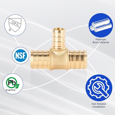 PEX تقليل TEE 3/4 "× 3/4" × 1/2 "، نحاس لا حديد من أجل تجعيد أو cinch ، PEX-B متوافق ، 12 حزمة in Kuwait