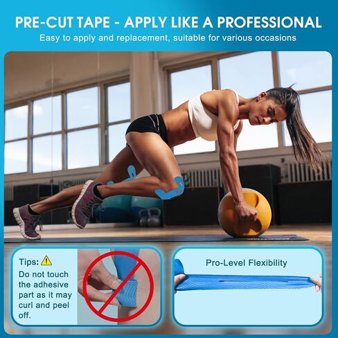 12PCS Precut Kinesiology Tape for Knees | Athletic Tape | Original Cotton & Elastic Kinesiology Athletic Tape – Knee Support & Stability & Pain Relief | Latex-Free | Breathable & Waterproof 3Colors in Saudi Arabia