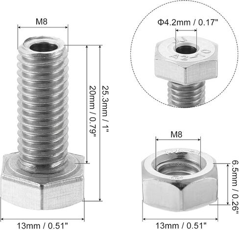 MECCANIXITY M8x30mm Hollow Screw Bolts External Hexagon Fasteners with Nuts, 304 Stainless Steel Pack of 2 in Saudi Arabia