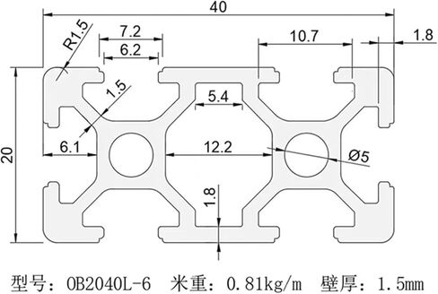 2040 Aluminum Profile 6.2mm T Slot 2040 Aluminum Extrusion Anodized 100-550 mm(400mm) in Saudi Arabia