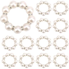 12pcs Pearl Napkin Rings, White Plastic Round Napkin Rings Holder Beaded Table Decor for Wedding Party Dinner in Saudi Arabia