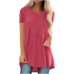 قمم المرأة 2024 الصيف غير الرسمي بالإضافة إلى الحجم عمل بلوز قميص Tshirt Trendy Lourd Long Tunic Tee Crewneck إخفاء قميص البطن in Kuwait