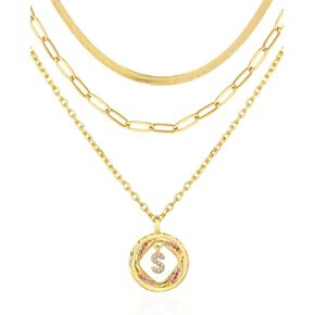 3Pcs Layered Gold Necklaces for Women -22k Gold Plated Name Necklaces - Curved Paperclip Link, Serpentine Chain & Custom A-Z Pendant - Waterproof Jewelry Gifts for Birthday Trendy in Saudi Arabia