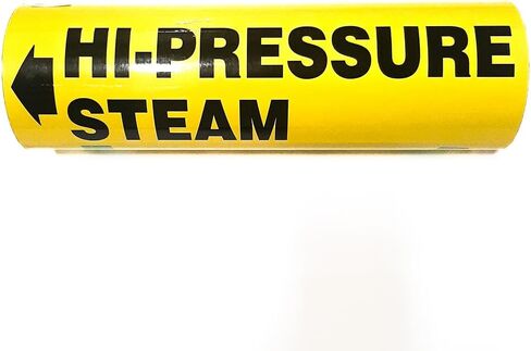 Industrial Pipe Marker Labels, Yellow with Black Text, Directional Arrows HI Pressure STEAM + Arrow in Saudi Arabia
