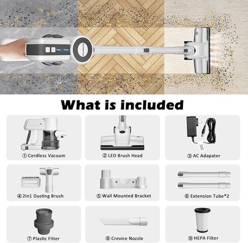 Purkinn Cordless Vacuum مع 200W محرك بدون فرش ، 28000PA شفط قوي ، 3 أوضاع ، فراغ خفيف الوزن باليد للمنزل ، الأرضية الصلبة ، السجاد ، B8 in Saudi Arabia