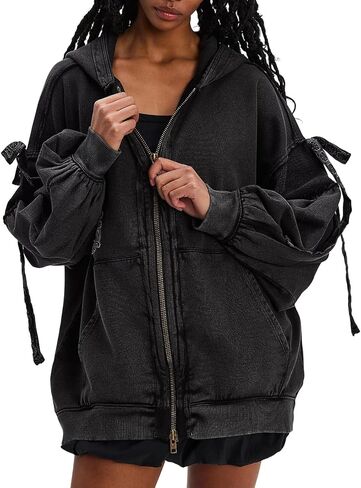 Womens Open Front Oversized Sweatshirt Loose Fit Teen Girls Preppy Long Sleeve Y2k Going Out Coat With Pockets in Saudi Arabia
