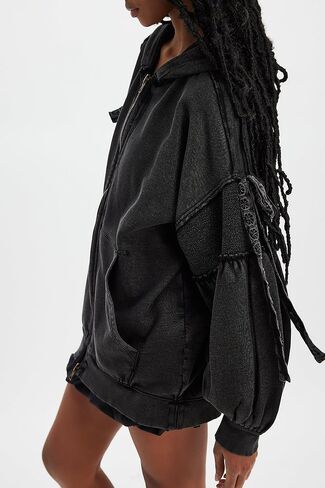 Womens Open Front Oversized Sweatshirt Loose Fit Teen Girls Preppy Long Sleeve Y2k Going Out Coat With Pockets in Saudi Arabia