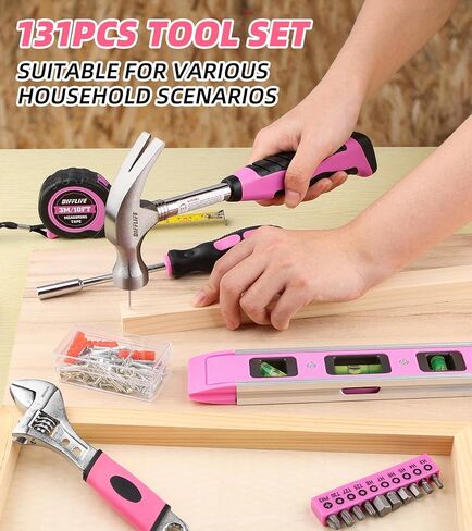 Tool Set Pink-40 Piece - General Household Hand Tool Kit with Plastic Toolbox Storage Case(Pink) in Saudi Arabia