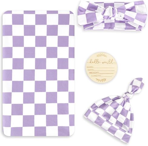 TANOFAR 4-Pack Newborn Swaddle Blanket for Baby Girls & Boys, Ultra Soft Receiving Blankets with Matching Headband and Beanie Set Baby Nursery Swaddle Wrap, Green Checkerboard in Saudi Arabia