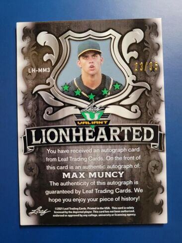 Max Muncy 2021 Leaf Valiant "Lionhablet" RC Auto #D 23/35 Oakland Athletics! - بطاقات البيسبول الموقعة MLB in Saudi Arabia
