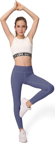 AENLLEY Girls Activewear Leggings with 2 Pockets - Kids High Waist Dance Workout Yoga Pants for Athletic in Saudi Arabia