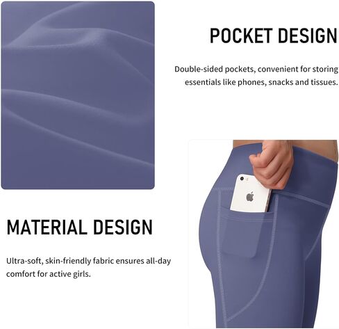 AENLLEY Girls Activewear Leggings with 2 Pockets - Kids High Waist Dance Workout Yoga Pants for Athletic in Saudi Arabia