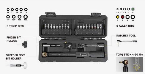 Topeak Torq Stick Pro 4-20 Nm, Tool Box w/TorqStick 4-20nm, mini Ratchet Tool, Finger bit Holder, Speed Sleeve bit Holder, 18 Tool bits (4-20Nm, 18 Tool Bits) in Saudi Arabia
