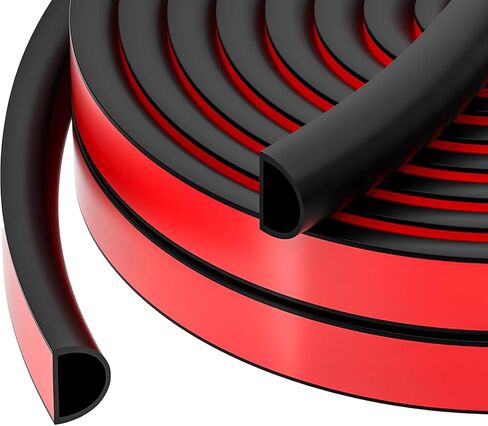20FT Weather Stripping Door Seal - Self Adhesive Door Weather Stripping,D Shaped Silicone Seal Strip for Doors Frame,Window Seals (Black 3/8" W × 1/4" T) in Saudi Arabia