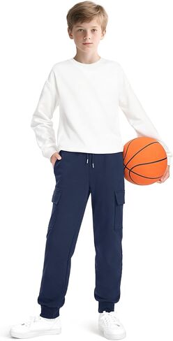 Auranso Boys Cargo Sweatpants Althetic Pants for Kids Joggers Casual Workout with Pockets Drawstring in Saudi Arabia