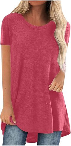 قمم المرأة 2024 الصيف غير الرسمي بالإضافة إلى الحجم عمل بلوز قميص Tshirt Trendy Lourd Long Tunic Tee Crewneck إخفاء قميص البطن in Kuwait