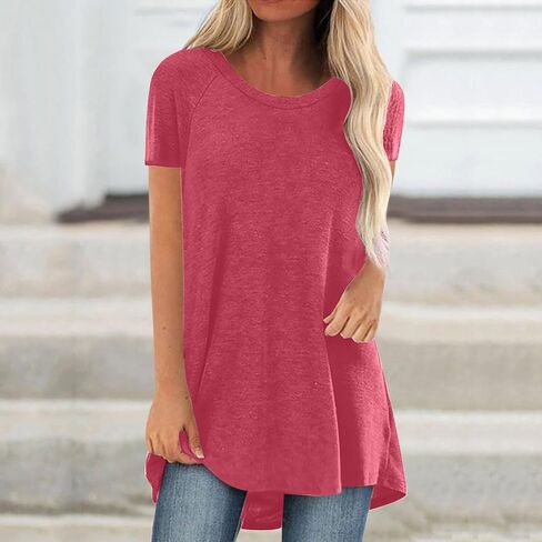 قمم المرأة 2024 الصيف غير الرسمي بالإضافة إلى الحجم عمل بلوز قميص Tshirt Trendy Lourd Long Tunic Tee Crewneck إخفاء قميص البطن in Kuwait