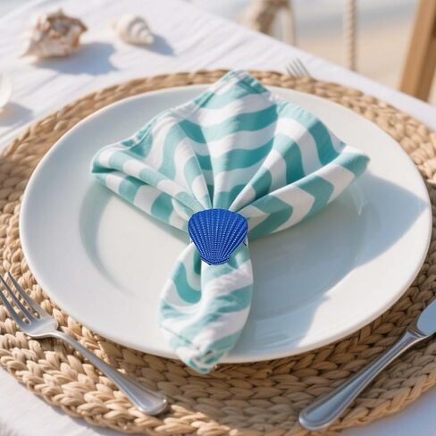 Blue Napkin Rings Set of 6 Coastal Napkin Rings for Ocean Dining Table Decor,Summer Napkin Ring,Nautical Napkin Ring Holders,Shell Rings for Napkins,Starfish Napkin Holders for Cloth Napkins in Saudi Arabia