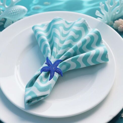 Blue Napkin Rings Set of 6 Coastal Napkin Rings for Ocean Dining Table Decor,Summer Napkin Ring,Nautical Napkin Ring Holders,Shell Rings for Napkins,Starfish Napkin Holders for Cloth Napkins in Saudi Arabia