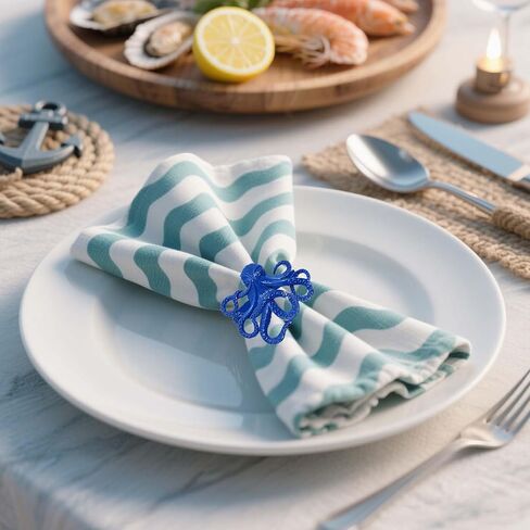 Blue Napkin Rings Set of 6 Coastal Napkin Rings for Ocean Dining Table Decor,Summer Napkin Ring,Nautical Napkin Ring Holders,Shell Rings for Napkins,Starfish Napkin Holders for Cloth Napkins in Saudi Arabia