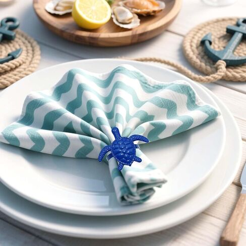 Blue Napkin Rings Set of 6 Coastal Napkin Rings for Ocean Dining Table Decor,Summer Napkin Ring,Nautical Napkin Ring Holders,Shell Rings for Napkins,Starfish Napkin Holders for Cloth Napkins in Saudi Arabia