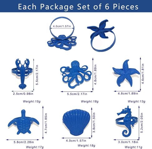 Blue Napkin Rings Set of 6 Coastal Napkin Rings for Ocean Dining Table Decor,Summer Napkin Ring,Nautical Napkin Ring Holders,Shell Rings for Napkins,Starfish Napkin Holders for Cloth Napkins in Saudi Arabia